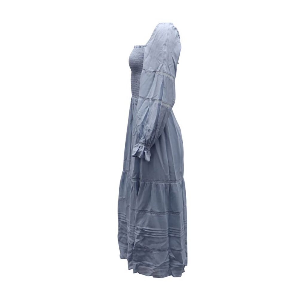 Reformation Smocked Midi Dress in Blue Viscose - Picture 2 of 5